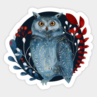 Nordic Folk Art Owl, Woodland Animals Folk Art Sticker